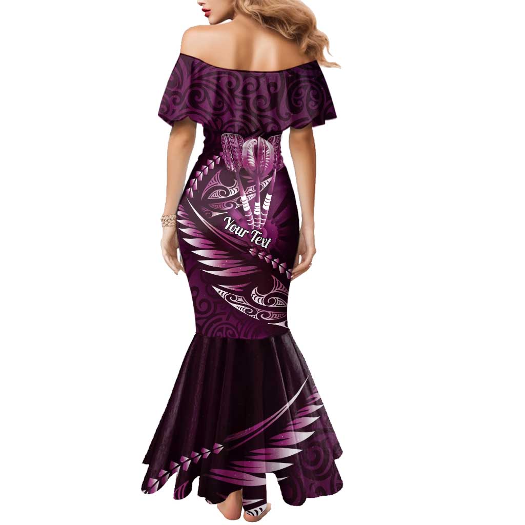 Personalised All Pink New Zealand Darts Family Matching Mermaid Dress and Hawaiian Shirt Aoteroa Fern Maori Galaxy Style