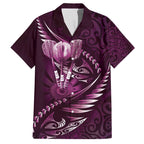 Personalised All Pink New Zealand Darts Family Matching Off The Shoulder Long Sleeve Dress and Hawaiian Shirt Aoteroa Fern Maori Galaxy Style
