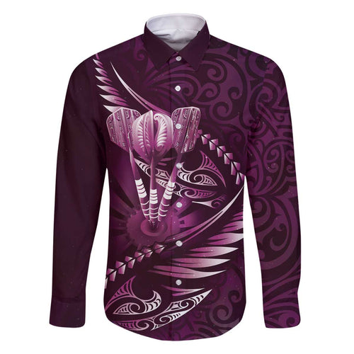 Personalised All Pink New Zealand Darts Family Matching Off The Shoulder Long Sleeve Dress and Hawaiian Shirt Aoteroa Fern Maori Galaxy Style
