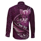 Personalised All Pink New Zealand Darts Family Matching Off The Shoulder Long Sleeve Dress and Hawaiian Shirt Aoteroa Fern Maori Galaxy Style