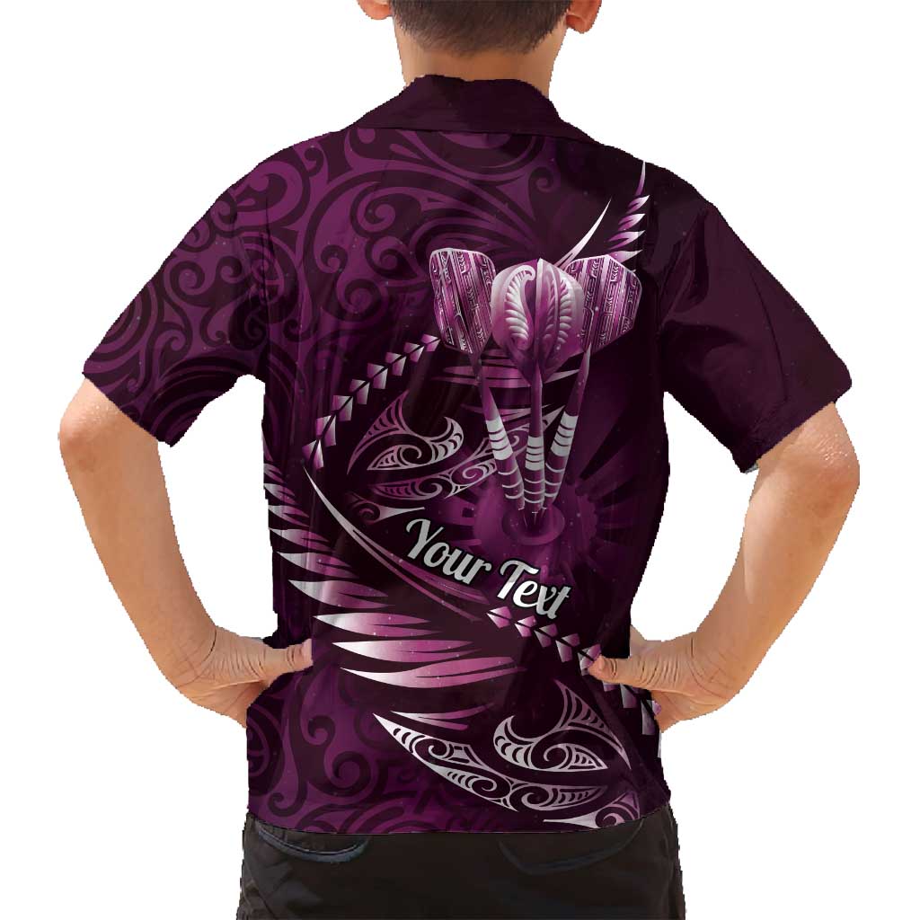 Personalised All Pink New Zealand Darts Family Matching Off Shoulder Short Dress and Hawaiian Shirt Aoteroa Fern Maori Galaxy Style