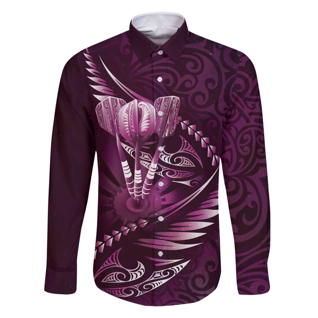 Personalised All Pink New Zealand Darts Family Matching Off Shoulder Short Dress and Hawaiian Shirt Aoteroa Fern Maori Galaxy Style