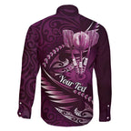 Personalised All Pink New Zealand Darts Family Matching Off Shoulder Short Dress and Hawaiian Shirt Aoteroa Fern Maori Galaxy Style