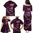 Personalised All Pink New Zealand Darts Family Matching Puletasi and Hawaiian Shirt Aoteroa Fern Maori Galaxy Style