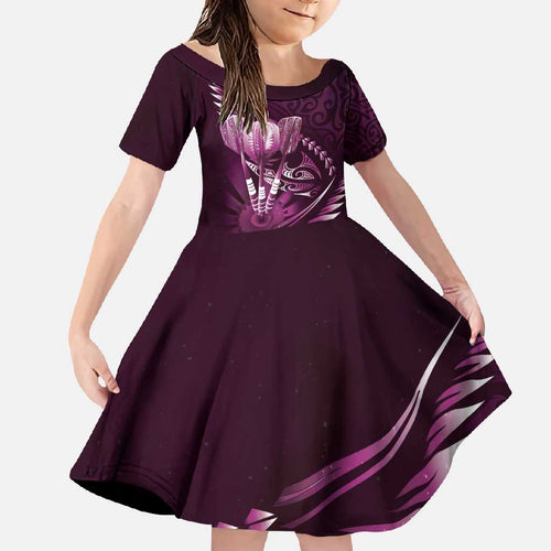 Personalised All Pink New Zealand Darts Family Matching Short Sleeve Bodycon Dress and Hawaiian Shirt Aoteroa Fern Maori Galaxy Style