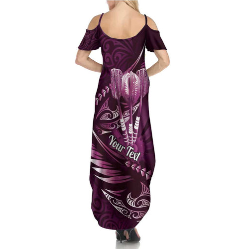 Personalised All Pink New Zealand Darts Family Matching Summer Maxi Dress and Hawaiian Shirt Aoteroa Fern Maori Galaxy Style