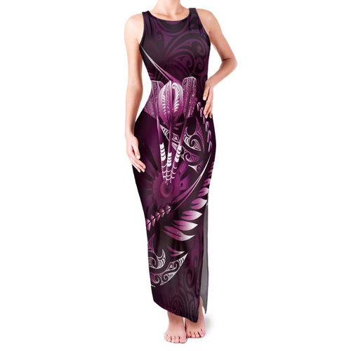 Personalised All Pink New Zealand Darts Family Matching Tank Maxi Dress and Hawaiian Shirt Aoteroa Fern Maori Galaxy Style