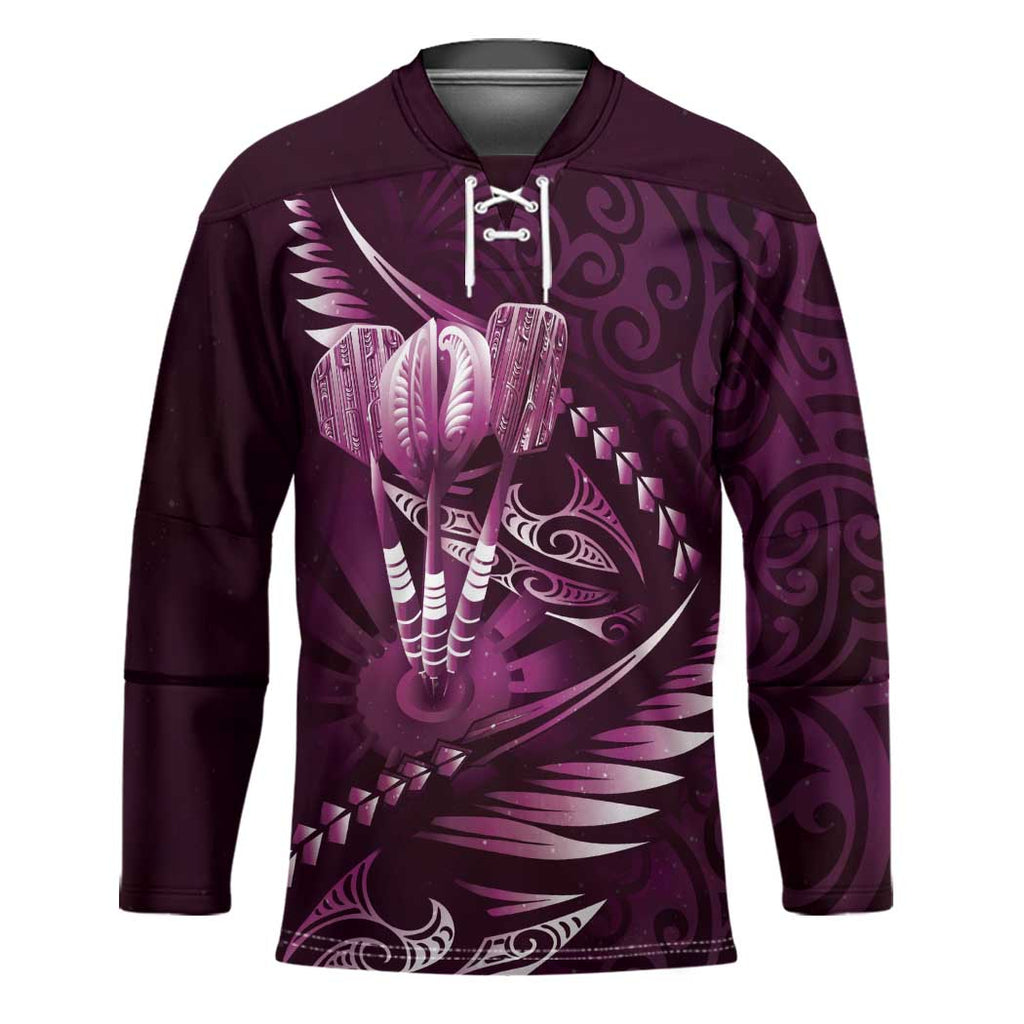 Personalised All Pink New Zealand Darts Hockey Jersey Aoteroa Fern Maori Galaxy Style - Aussie Hoodie