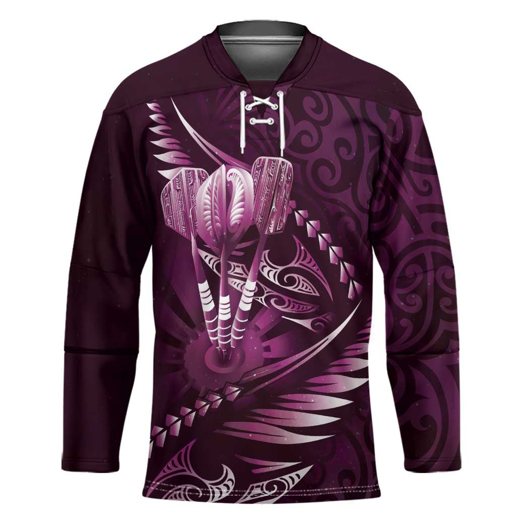 Personalised All Pink New Zealand Darts Hockey Jersey Aoteroa Fern Maori Galaxy Style - Aussie Hoodie