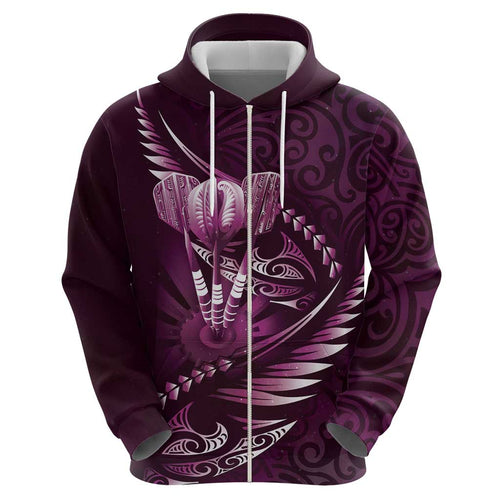 Personalised All Pink New Zealand Darts Hoodie Aoteroa Fern Maori Galaxy Style