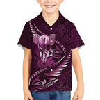 Personalised All Pink New Zealand Darts Kid Hawaiian Shirt Aoteroa Fern Maori Galaxy Style