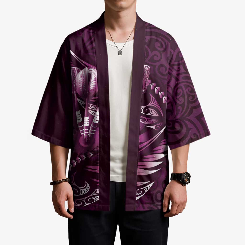 Personalised All Pink New Zealand Darts Kimono Aoteroa Fern Maori Galaxy Style - Aussie Hoodie