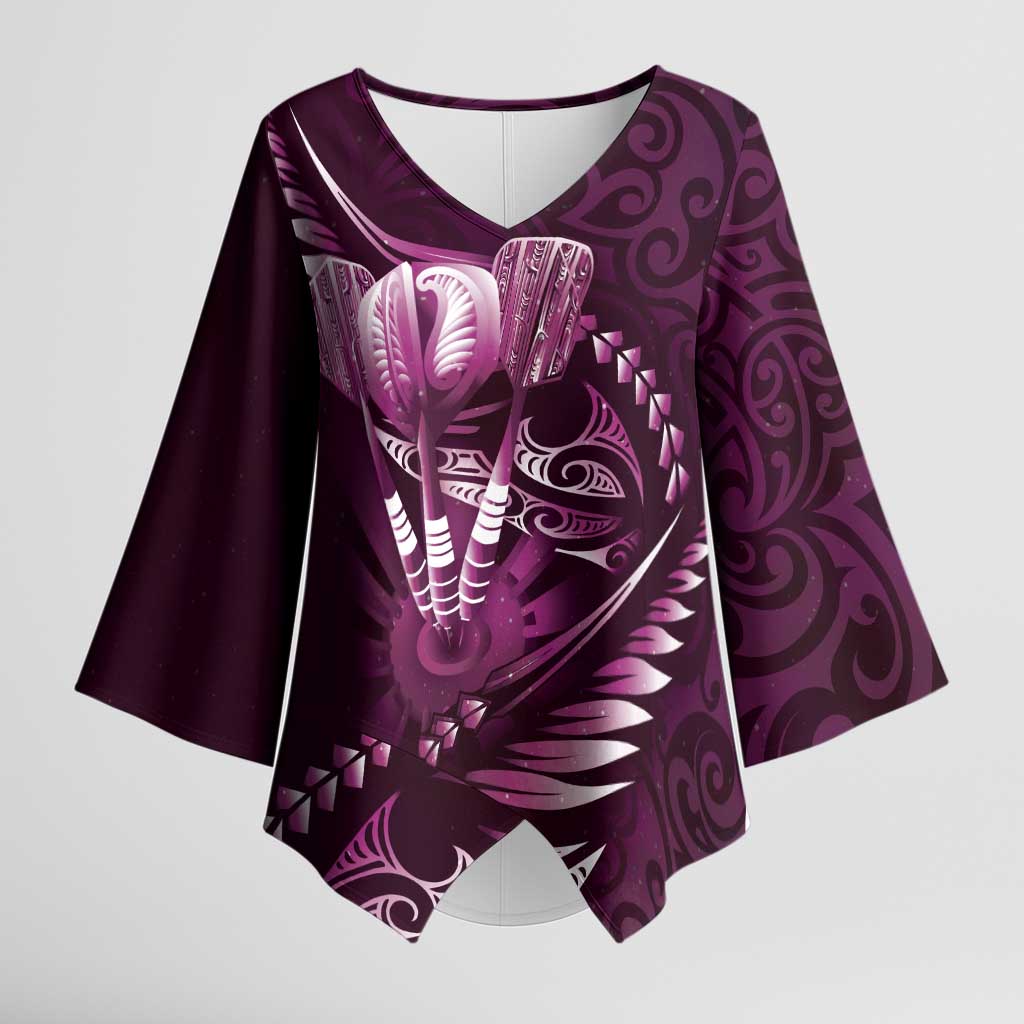 Personalised All Pink New Zealand Darts Kimono Sleeve Blouse Aoteroa Fern Maori Galaxy Style - Aussie Hoodie