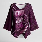 Personalised All Pink New Zealand Darts Kimono Sleeve Blouse Aoteroa Fern Maori Galaxy Style - Aussie Hoodie