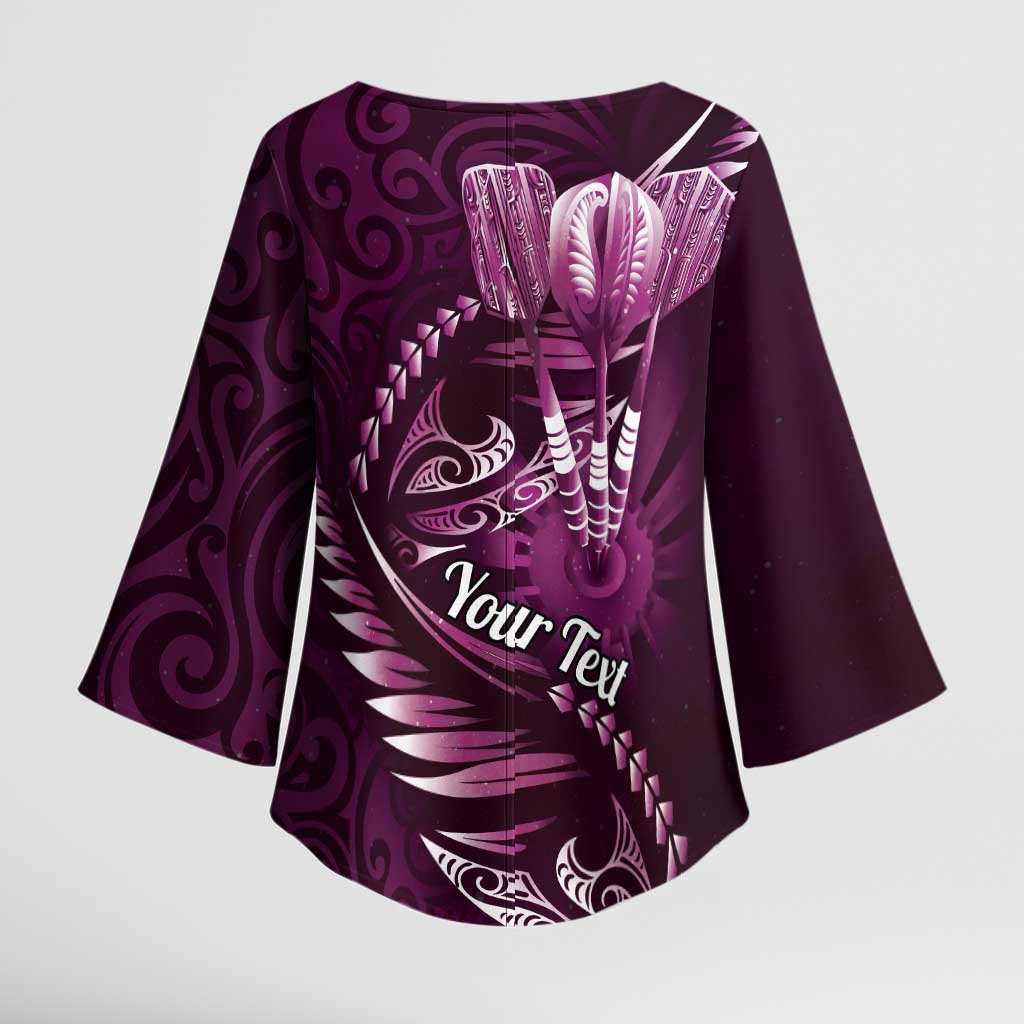 Personalised All Pink New Zealand Darts Kimono Sleeve Blouse Aoteroa Fern Maori Galaxy Style - Aussie Hoodie