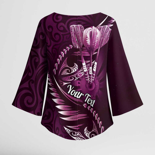 Personalised All Pink New Zealand Darts Kimono Sleeve Blouse Aoteroa Fern Maori Galaxy Style - Aussie Hoodie