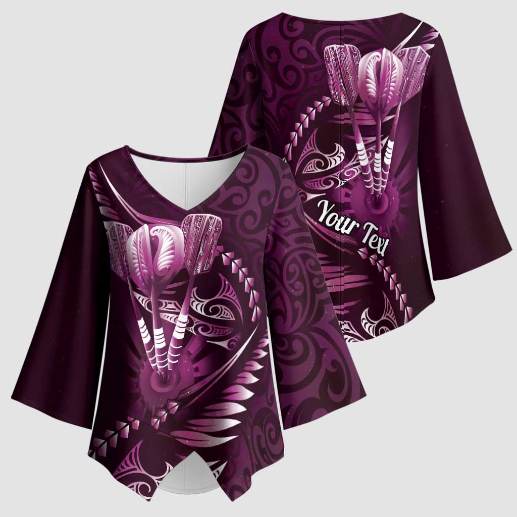 Personalised All Pink New Zealand Darts Kimono Sleeve Blouse Aoteroa Fern Maori Galaxy Style - Aussie Hoodie