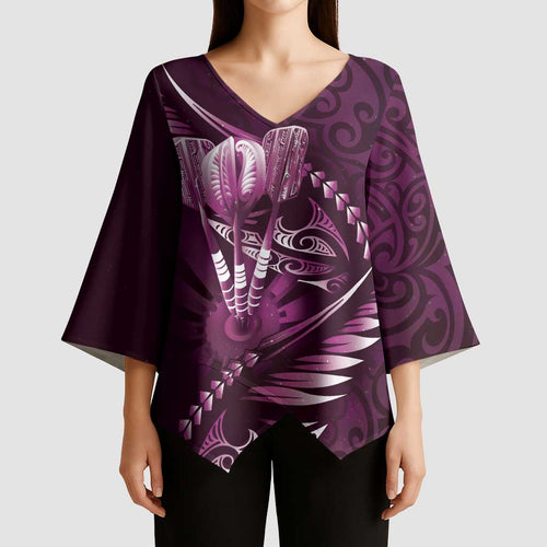 Personalised All Pink New Zealand Darts Kimono Sleeve Blouse Aoteroa Fern Maori Galaxy Style - Aussie Hoodie