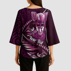 Personalised All Pink New Zealand Darts Kimono Sleeve Blouse Aoteroa Fern Maori Galaxy Style - Aussie Hoodie