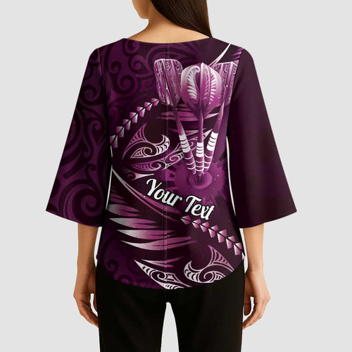 Personalised All Pink New Zealand Darts Kimono Sleeve Blouse Aoteroa Fern Maori Galaxy Style - Aussie Hoodie