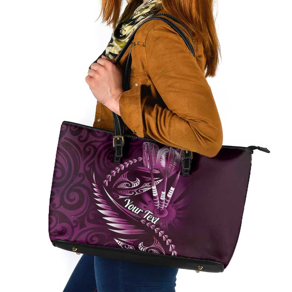 Personalised All Pink New Zealand Darts Leather Tote Bag Aoteroa Fern Maori Galaxy Style