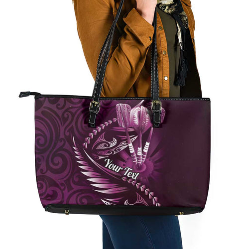 Personalised All Pink New Zealand Darts Leather Tote Bag Aoteroa Fern Maori Galaxy Style
