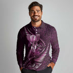 Personalised All Pink New Zealand Darts Long Sleeve Polo Shirt Aoteroa Fern Maori Galaxy Style