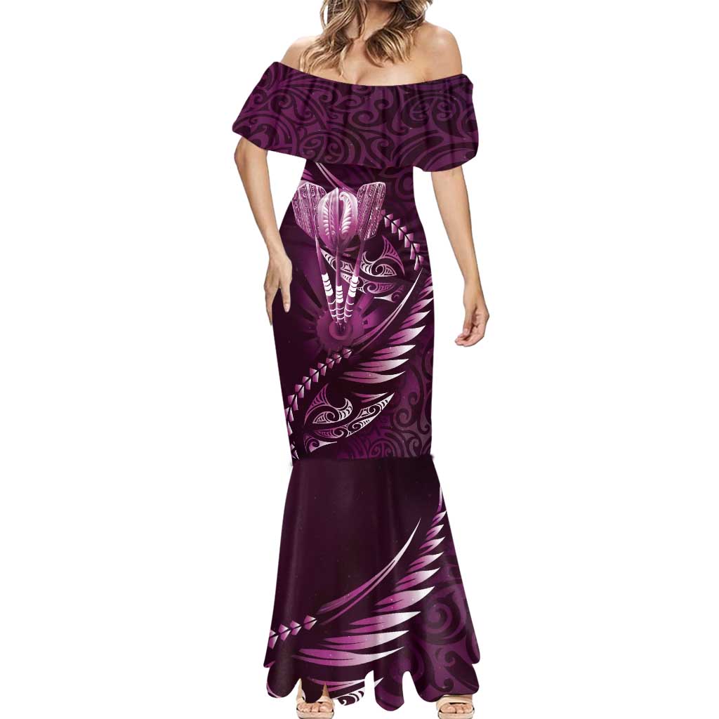 Personalised All Pink New Zealand Darts Mermaid Dress Aoteroa Fern Maori Galaxy Style