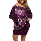 Personalised All Pink New Zealand Darts Off Shoulder Short Dress Aoteroa Fern Maori Galaxy Style