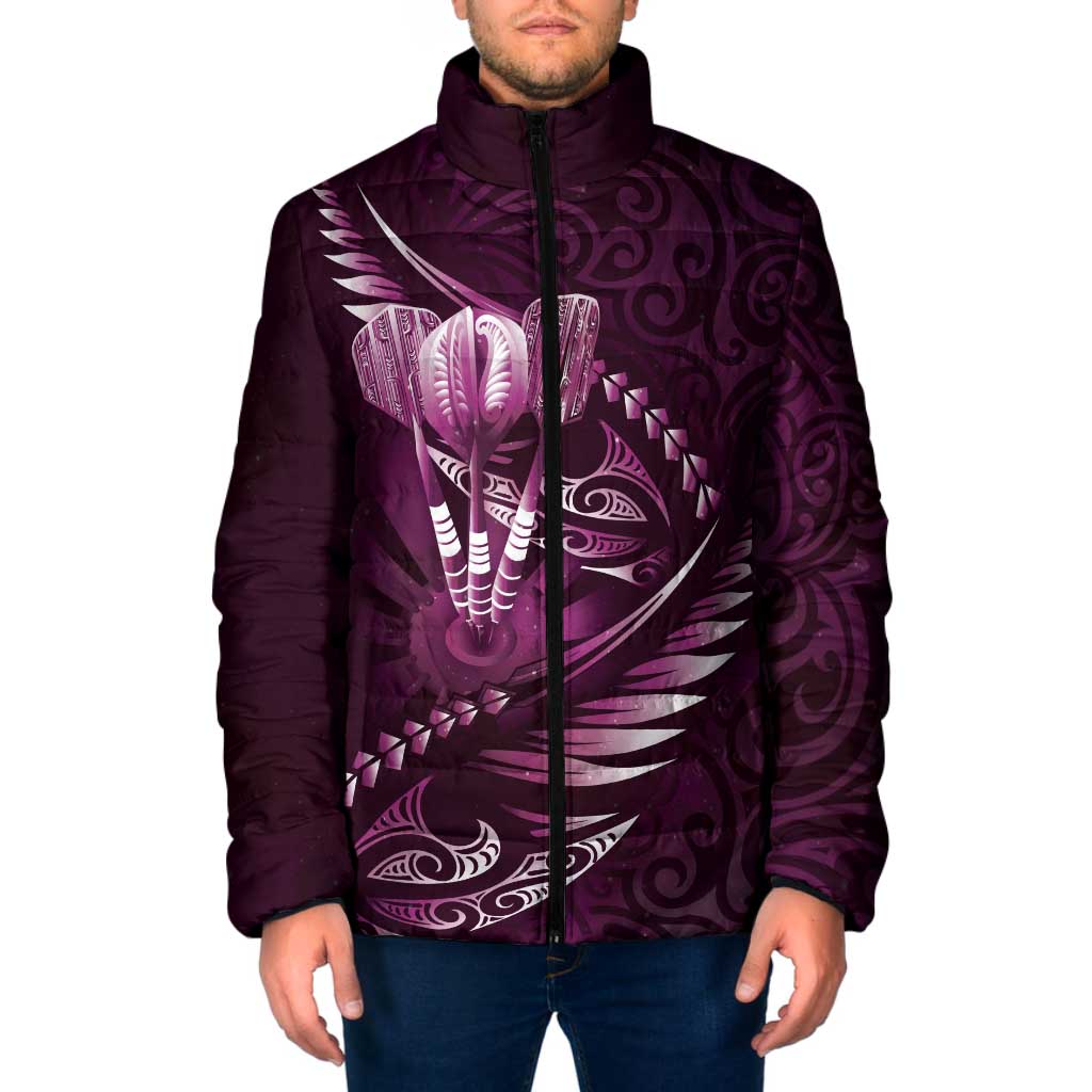 Personalised All Pink New Zealand Darts Padded Jacket Aoteroa Fern Maori Galaxy Style - Aussie Hoodie