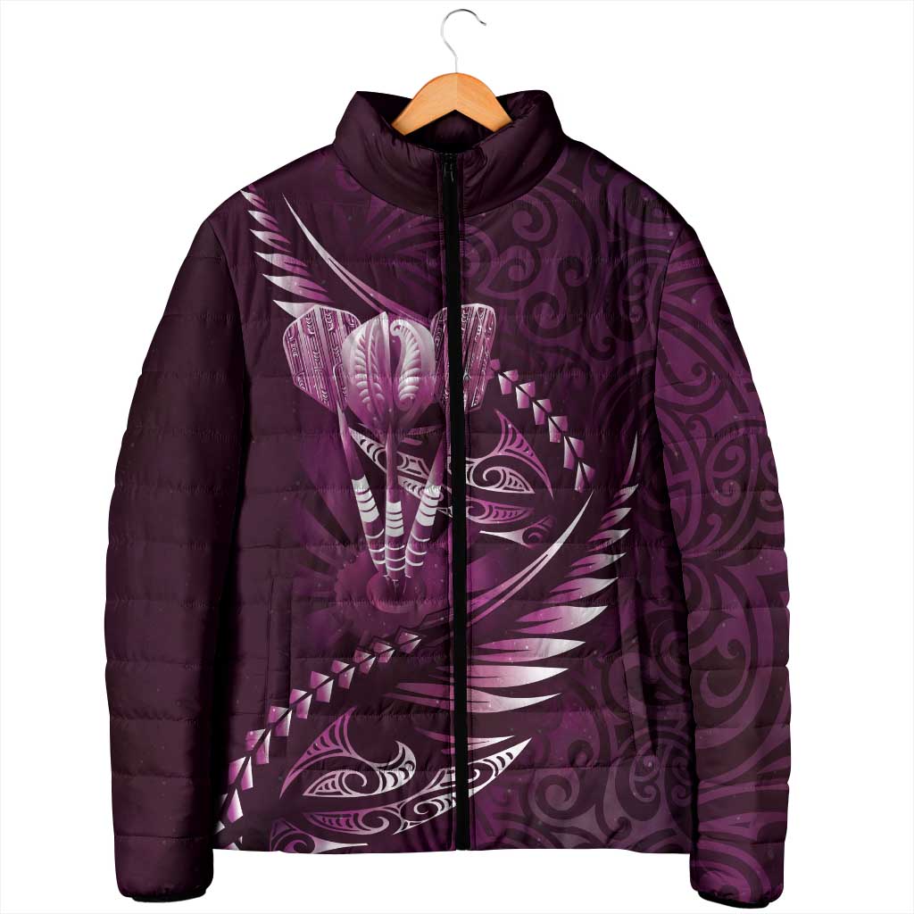 Personalised All Pink New Zealand Darts Padded Jacket Aoteroa Fern Maori Galaxy Style - Aussie Hoodie