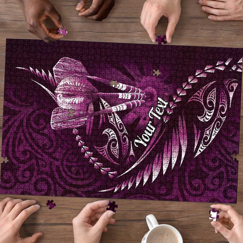 Personalised All Pink New Zealand Darts Puzzle Aoteroa Fern Maori Galaxy Style - Aussie Hoodie