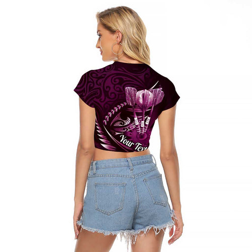 Personalised All Pink New Zealand Darts Raglan Cropped T Shirt Aoteroa Fern Maori Galaxy Style