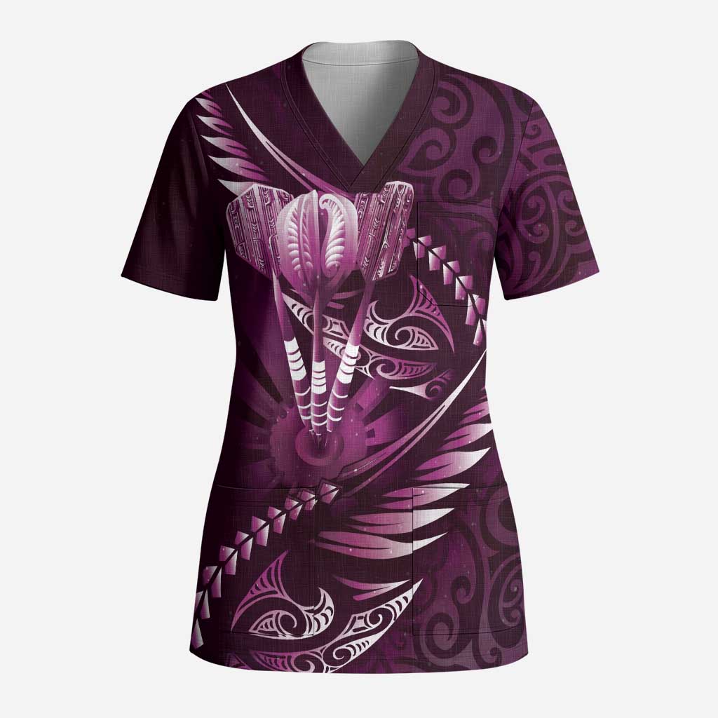 Personalised All Pink New Zealand Darts Scrub Top Aoteroa Fern Maori Galaxy Style - Aussie Hoodie
