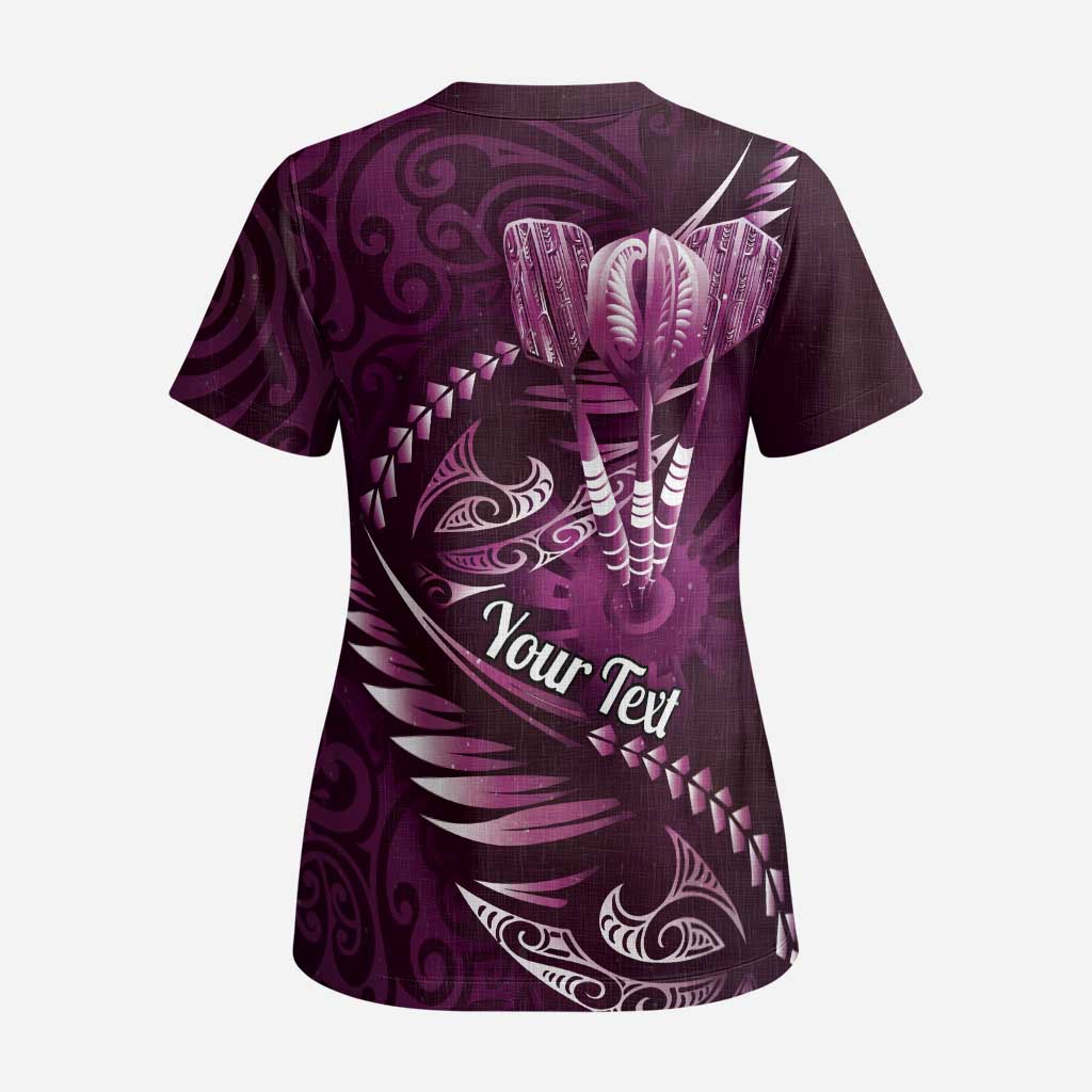 Personalised All Pink New Zealand Darts Scrub Top Aoteroa Fern Maori Galaxy Style - Aussie Hoodie