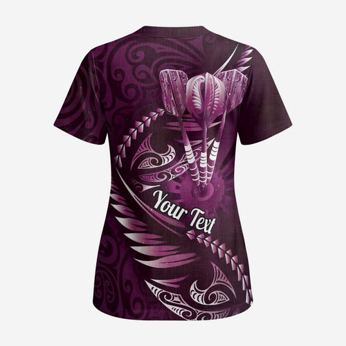 Personalised All Pink New Zealand Darts Scrub Top Aoteroa Fern Maori Galaxy Style - Aussie Hoodie