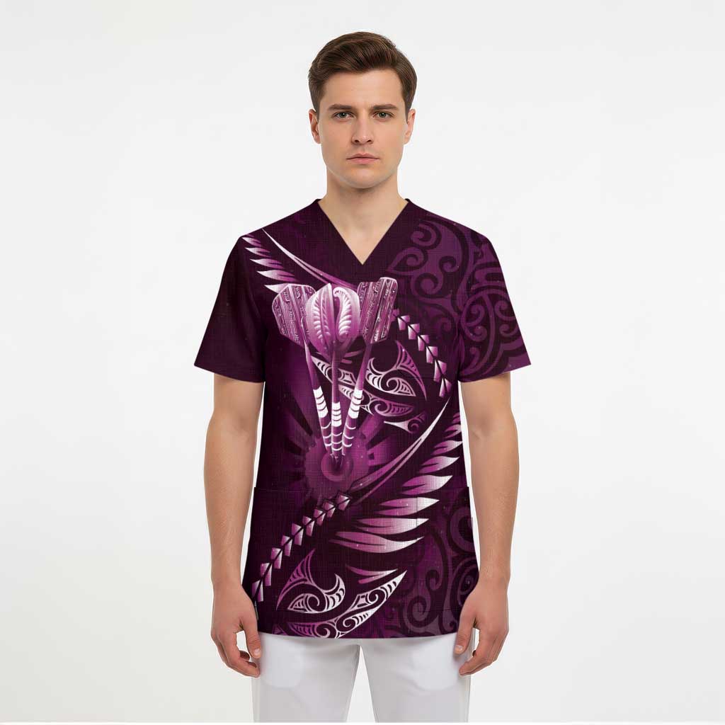 Personalised All Pink New Zealand Darts Scrub Top Aoteroa Fern Maori Galaxy Style - Aussie Hoodie