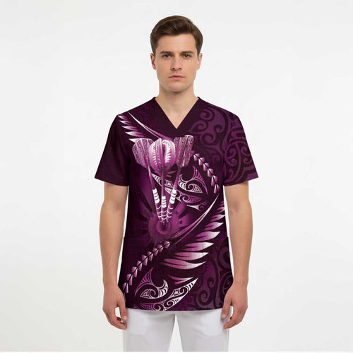 Personalised All Pink New Zealand Darts Scrub Top Aoteroa Fern Maori Galaxy Style - Aussie Hoodie