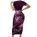 Personalised All Pink New Zealand Darts Short Sleeve Bodycon Dress Aoteroa Fern Maori Galaxy Style