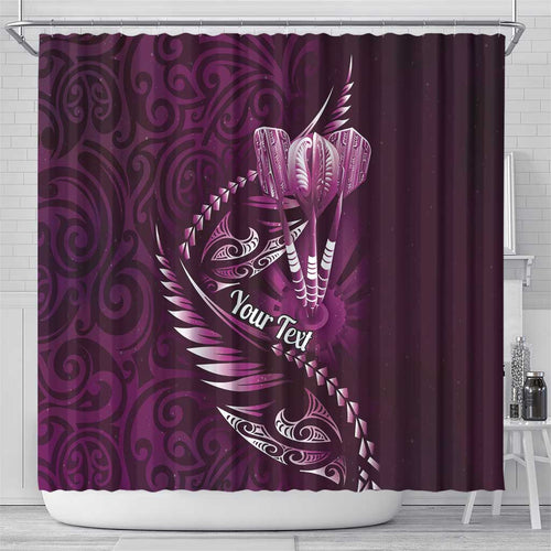 Personalised All Pink New Zealand Darts Shower Curtain Aoteroa Fern Maori Galaxy Style