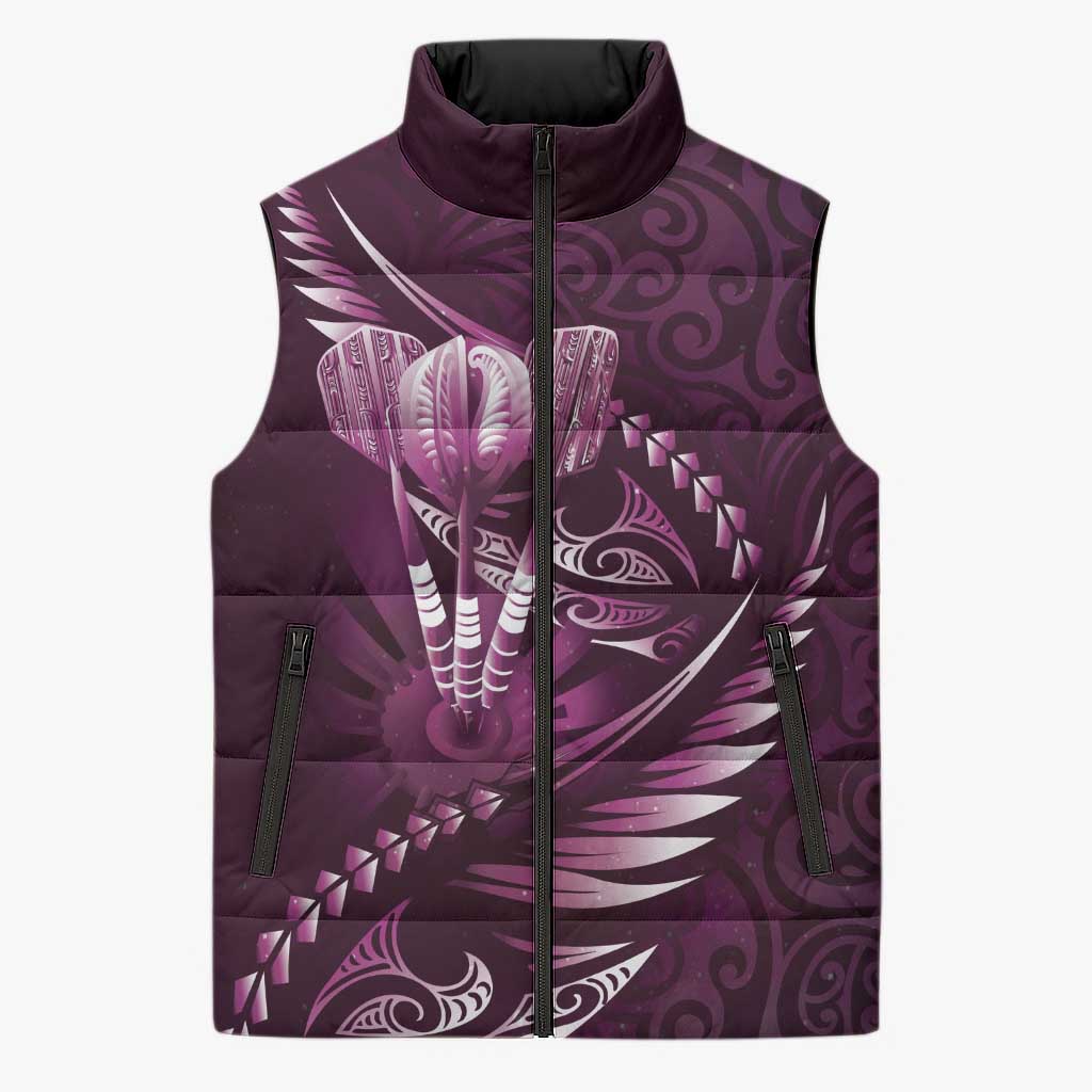 Personalised All Pink New Zealand Darts Sleeveless Puffer Jacket Aoteroa Fern Maori Galaxy Style - Aussie Hoodie