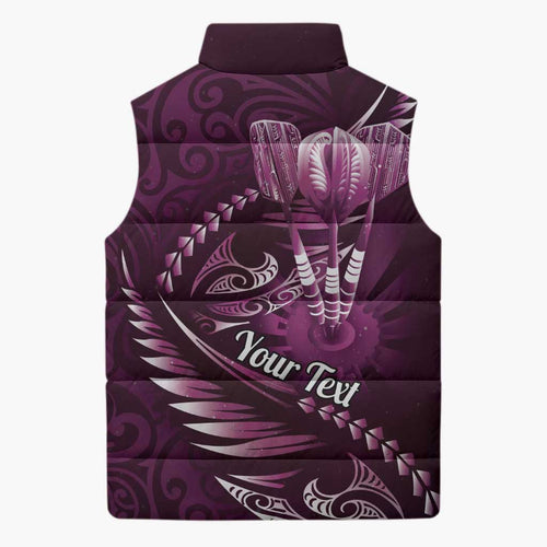 Personalised All Pink New Zealand Darts Sleeveless Puffer Jacket Aoteroa Fern Maori Galaxy Style - Aussie Hoodie