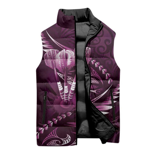Personalised All Pink New Zealand Darts Sleeveless Puffer Jacket Aoteroa Fern Maori Galaxy Style - Aussie Hoodie