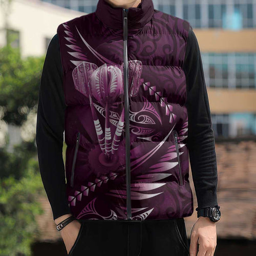Personalised All Pink New Zealand Darts Sleeveless Puffer Jacket Aoteroa Fern Maori Galaxy Style - Aussie Hoodie