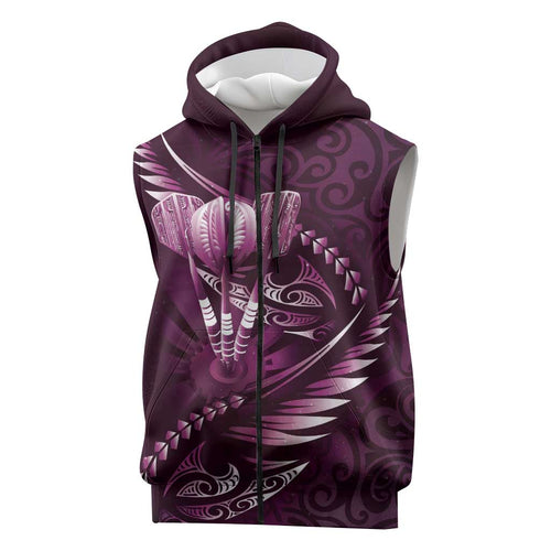 Personalised All Pink New Zealand Darts Sleeveless Zip Hoodie Aoteroa Fern Maori Galaxy Style LT14
