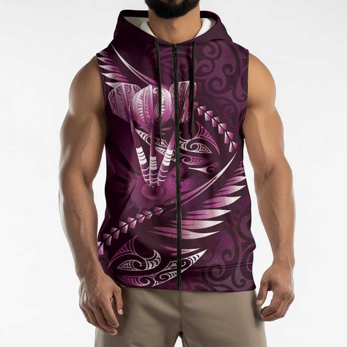 Personalised All Pink New Zealand Darts Sleeveless Zip Hoodie Aoteroa Fern Maori Galaxy Style LT14