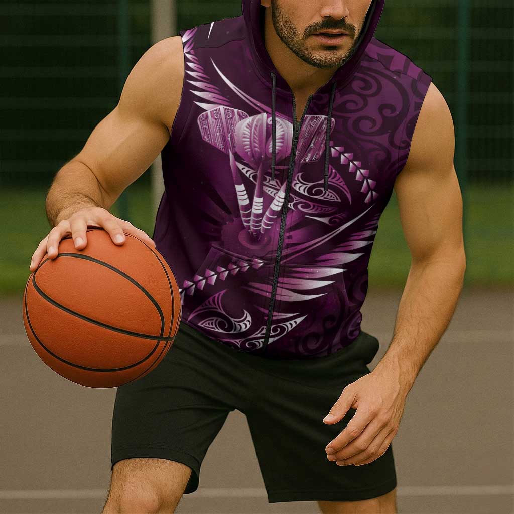 Personalised All Pink New Zealand Darts Sleeveless Zip Hoodie Aoteroa Fern Maori Galaxy Style LT14