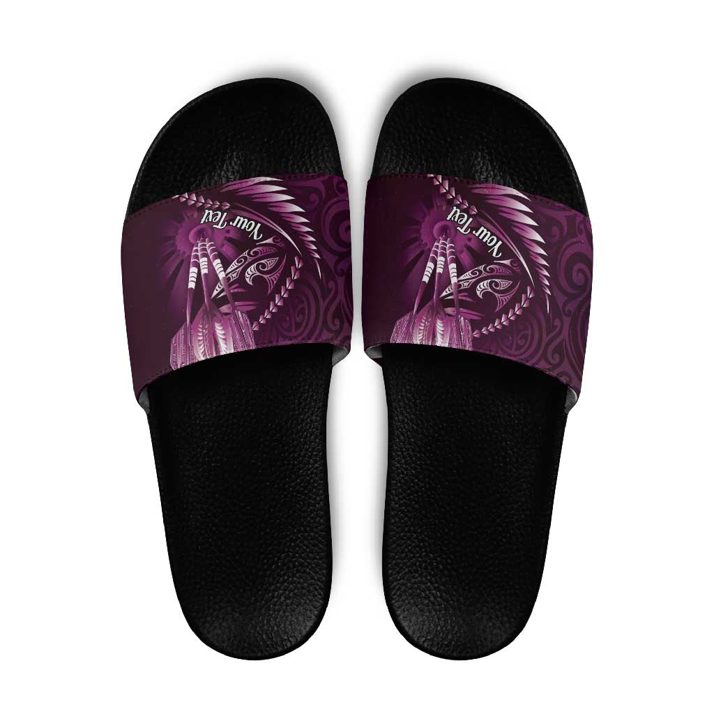 Personalised All Pink New Zealand Darts Slide Sandals Aoteroa Fern Maori Galaxy Style - Aussie Hoodie