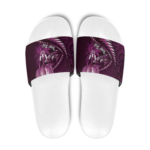 Personalised All Pink New Zealand Darts Slide Sandals Aoteroa Fern Maori Galaxy Style - Aussie Hoodie