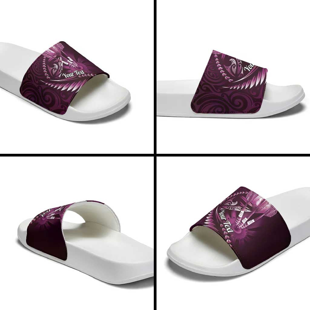Personalised All Pink New Zealand Darts Slide Sandals Aoteroa Fern Maori Galaxy Style - Aussie Hoodie
